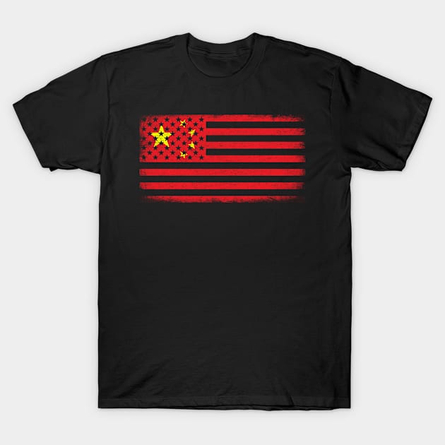 Chinese American Flag Vintage T-Shirt by zurcnami